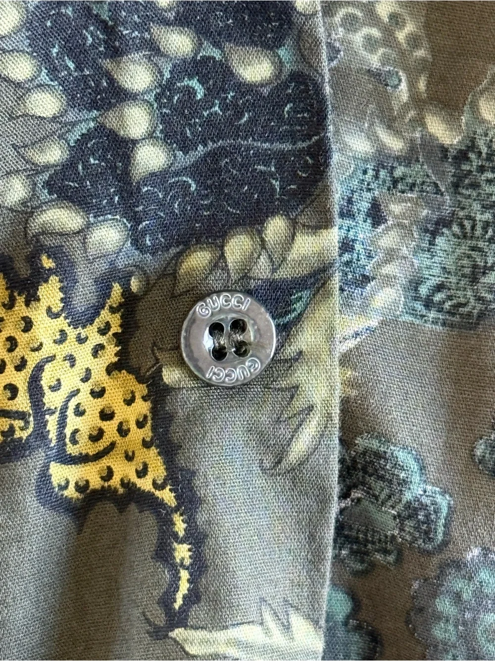 Gucci Olive Green Floral Button-Down Shirt